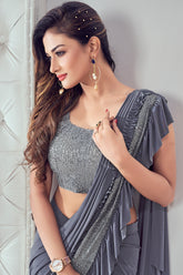 Popular Wedding Wear Saree in Grey Colour